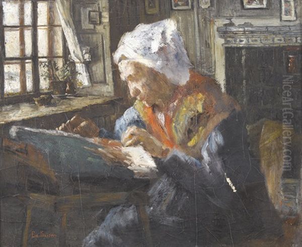 Klopplerin In Bauerlichem Interieur Oil Painting by Eduard Kaiser