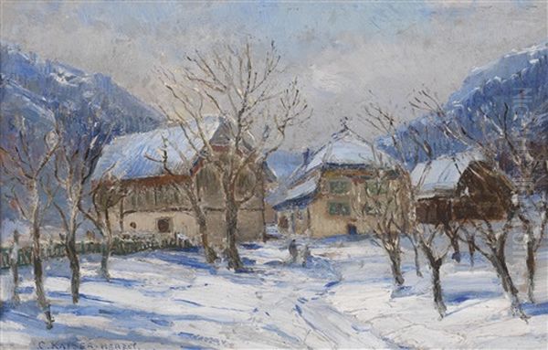 Landhauser Im Winter Oil Painting by Carl Kaiser-Herbst