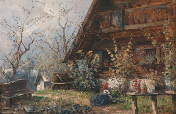 Sommer Im Bauerngarten Am Hallstatter See Oil Painting by Carl Kaiser-Herbst