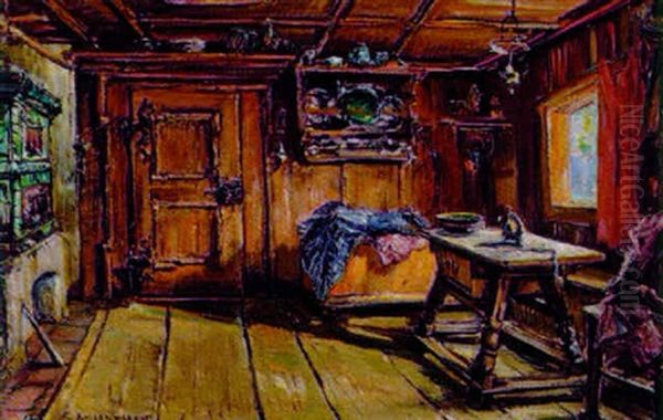 Tiroler Zimmer Oil Painting by Carl Kaiser-Herbst