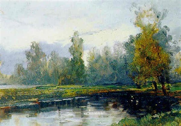 Herbstliche Fluslandschaft Im Abendlichen Gegenlicht Oil Painting by Carl Kaiser-Herbst