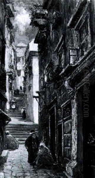 Schmale Gasse Oil Painting by Carl Kaiser-Herbst