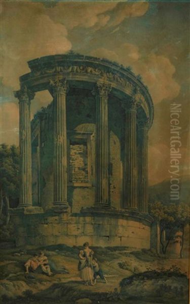 Temple De Cecilia Metella A Rome Et Temple De Vesta A Tivoli (pair) Oil Painting by Franz Kaisermann