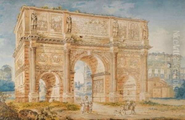 The Arch Of Constantine And Part Of The Colosseum Oil Painting by Franz Kaisermann