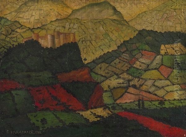 Landscape Of Imereti With A Red Road Oil Painting by David Nestorovich Kakabadze