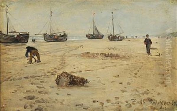 Coastal Scene With Fishing Boats On The Beach Of Friesland Oil Painting by Karl Walter Leopold von Kalckreuth