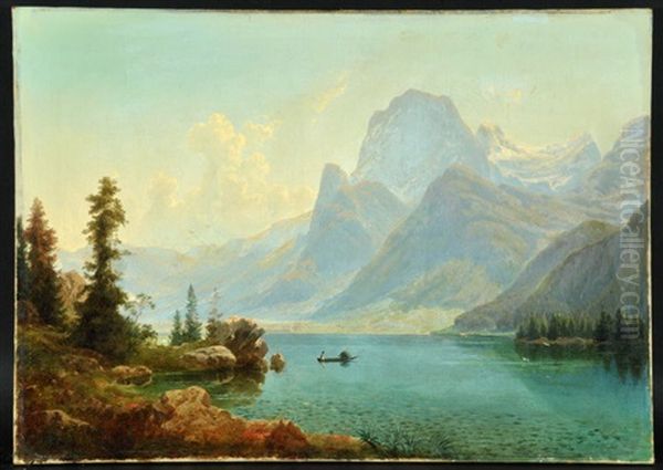 See Vor Hochgebirge Mit Heuboot Oil Painting by Stanislas Graf Von Kalckreuth