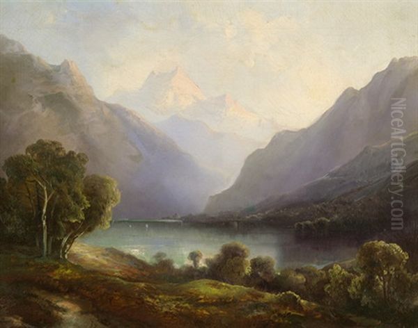 Ansicht Der Sonnenbeschienenen Jungfrau Von Einem Bergsee Aus Gesehen Oil Painting by Stanislas Graf Von Kalckreuth