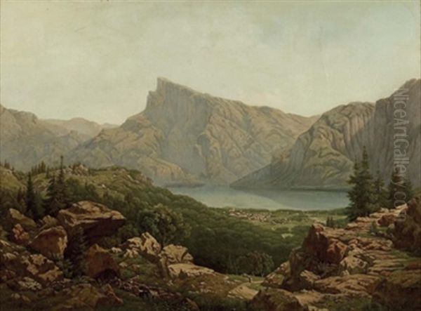 Blick Auf Den Mondsee, Im Hintergrund Der Schafberg Oil Painting by Stanislas Graf Von Kalckreuth