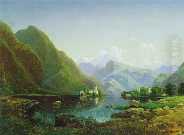 Blick Auf Schlos Orth Am Traunsee Oil Painting by Stanislas Graf Von Kalckreuth