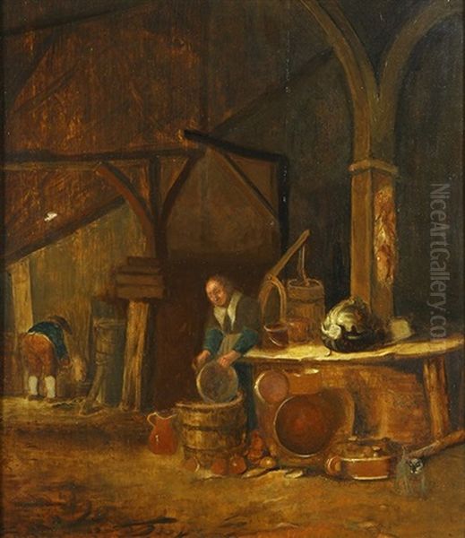 Genre Scene With Figure Getting Water Oil Painting by Willem Kalf