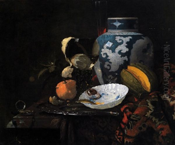 Stillleben Mit Ingwertopf Und Porzellanschalchen Oil Painting by Willem Kalf