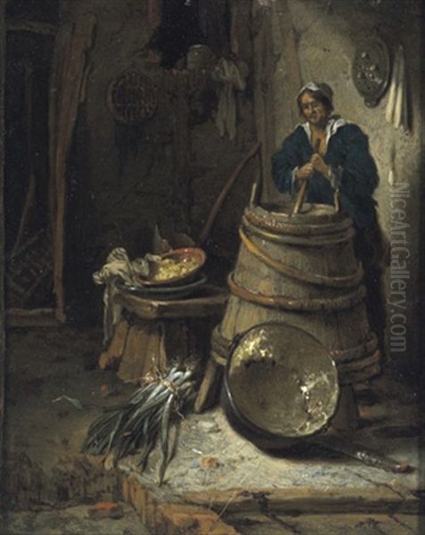 Scheuneninterieur Mit Einer Magd Oil Painting by Willem Kalf