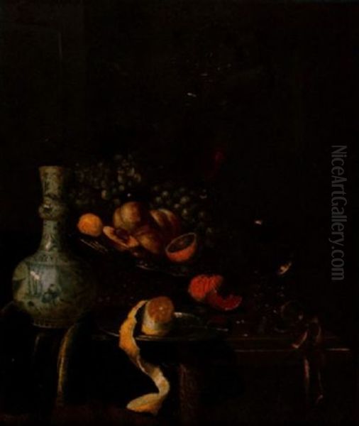 Stillleben Mit Porzellanvase, Fruchten Und Taschenuhr Oil Painting by Willem Kalf