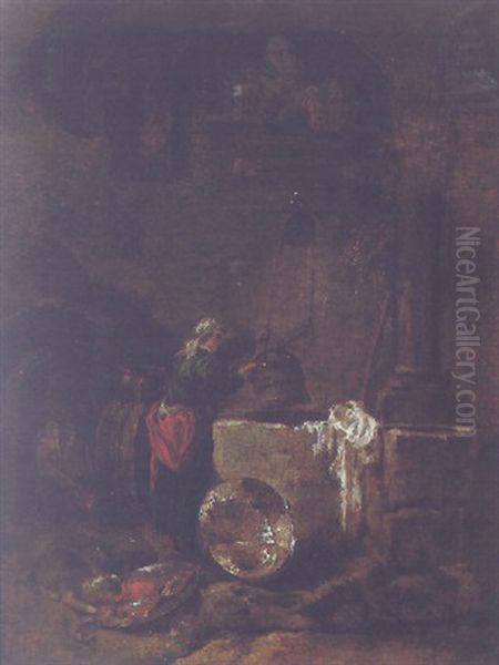 A Woman Drawing Water From A Well Under An Arcade by Willem Kalf