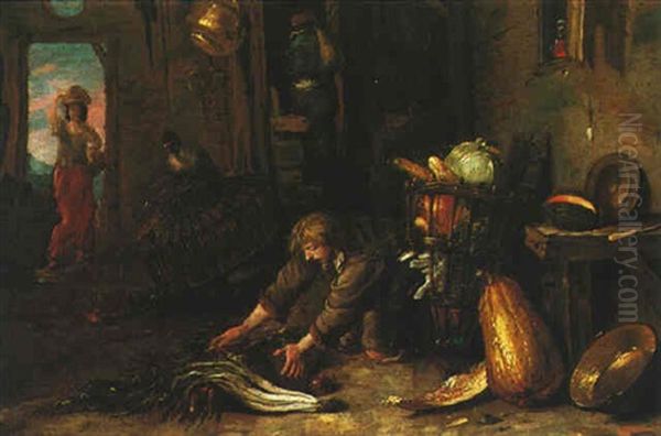 A Kitchen Interior With Figures Oil Painting by Willem Kalf