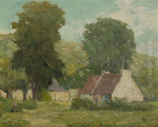 Summer Cottage Scene Oil Painting by Minnie Kallmeyer