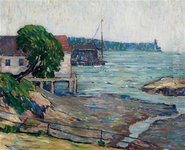 Fishing Village By The Sea Oil Painting by Minnie Kallmeyer