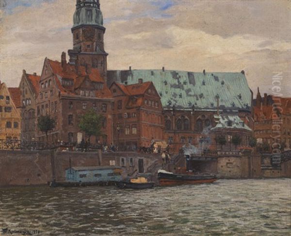 Blick Auf Die St. Katharinenkirche In Hamburg Oil Painting by Friedrich Kallmorgen