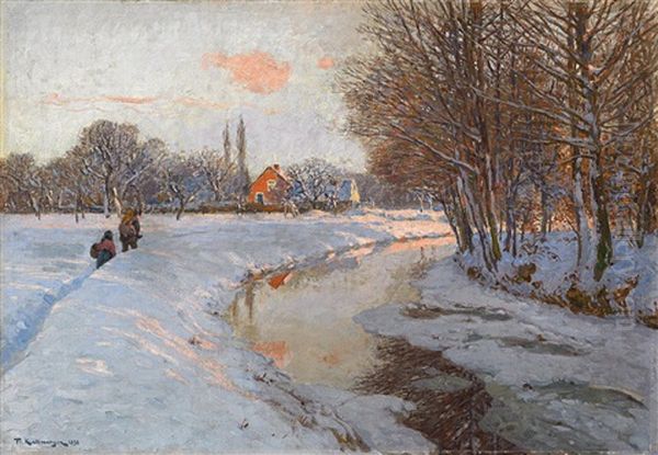 Winterabend. An Der Pfinz In Gottingen Oil Painting by Friedrich Kallmorgen