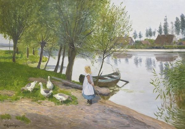 Ganseliesel Oil Painting by Friedrich Kallmorgen