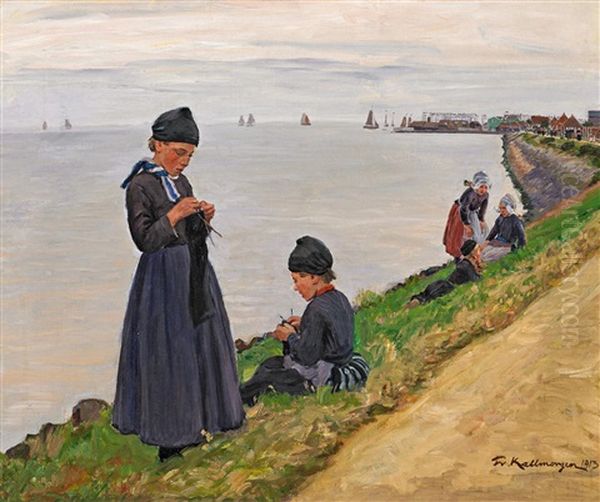 Hollandische Kinder Auf Dem Deich Oil Painting by Friedrich Kallmorgen