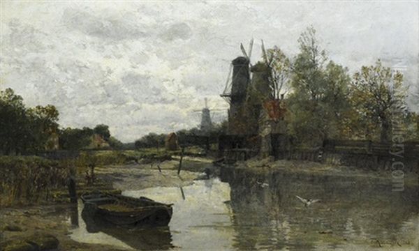 Kanal Bei Dordrecht Oil Painting by Friedrich Kallmorgen