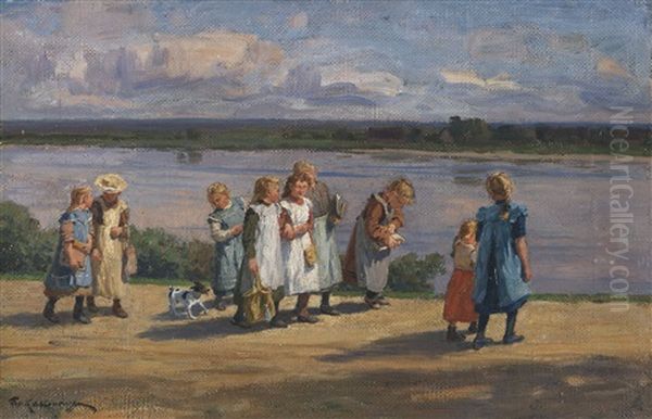 Die Schule Ist Aus Oil Painting by Friedrich Kallmorgen