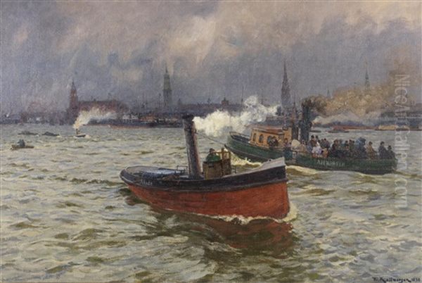 Heranziehendes Wetter Im Hamburger Hafen Oil Painting by Friedrich Kallmorgen