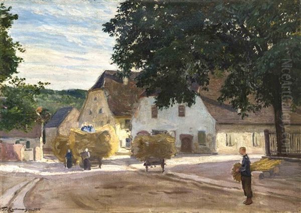 Dorfstrasse Wahrend Der Heuernte Oil Painting by Friedrich Kallmorgen