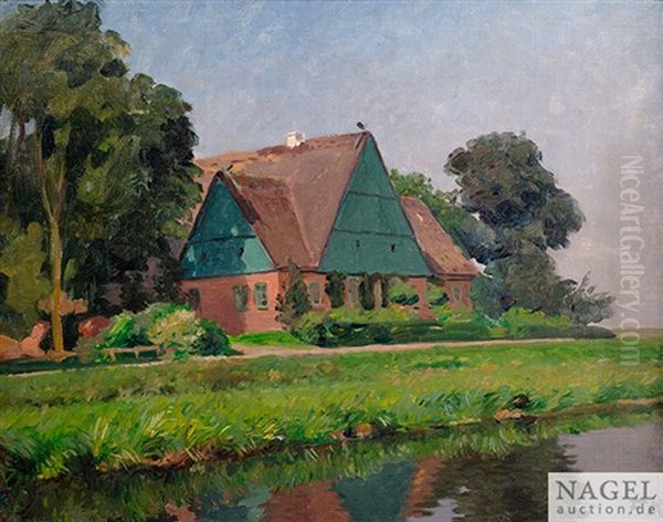 Bauernhaus Am Fluss Oil Painting by Friedrich Kallmorgen