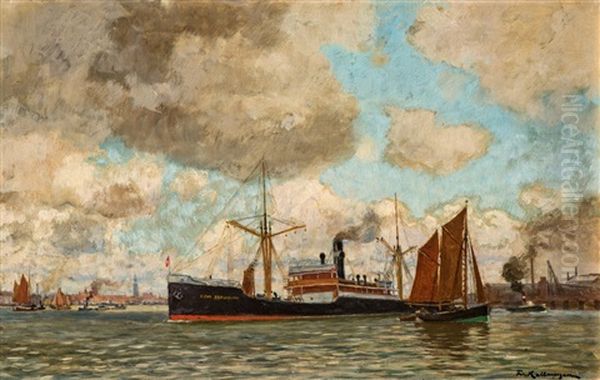 Harbour Scene Oil Painting by Friedrich Kallmorgen