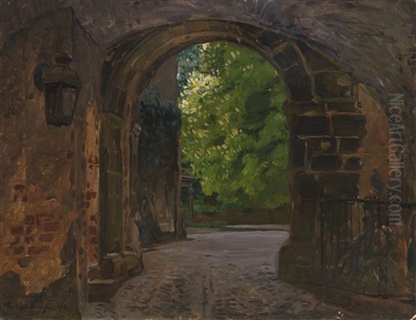 Burgtor (eingang Zu Schlos Wiesenburg In Der Mark) Oil Painting by Friedrich Kallmorgen