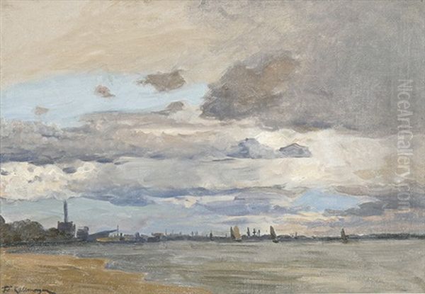 Elbe, Hafen Mit Segelbooten Oil Painting by Friedrich Kallmorgen