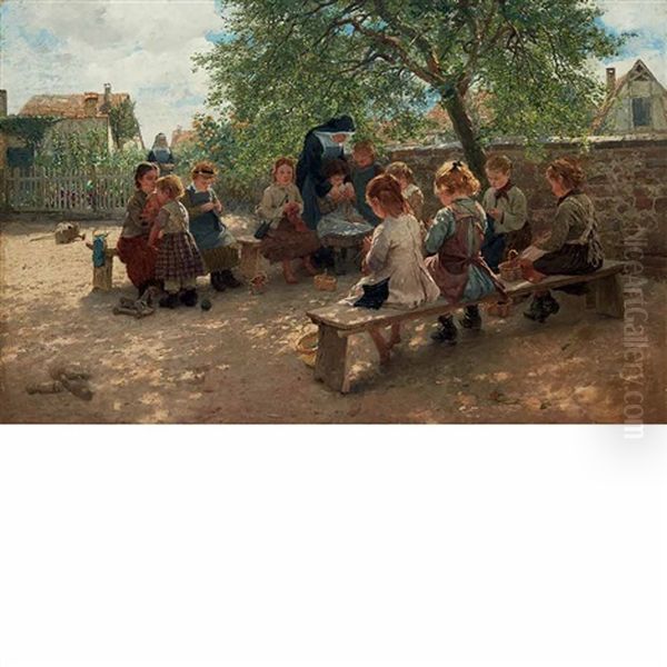 Knitting Class Oil Painting by Friedrich Kallmorgen