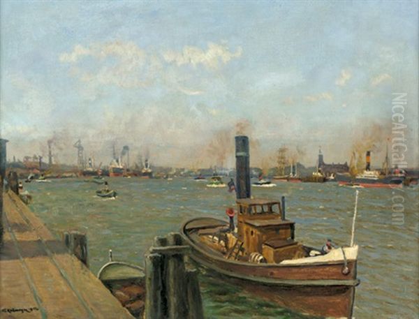 Ansicht Vom Hamburger Hafen Im Sommer Oil Painting by Friedrich Kallmorgen