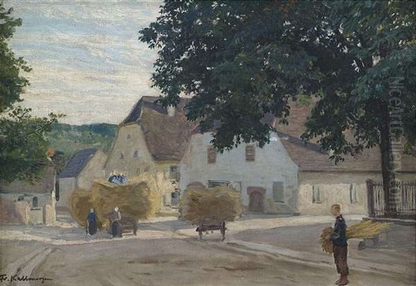 Dorfstrase Wahrend Der Heuernte Oil Painting by Friedrich Kallmorgen