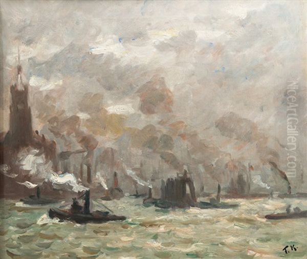 Port Of Hamburg Oil Painting by Friedrich Kallmorgen