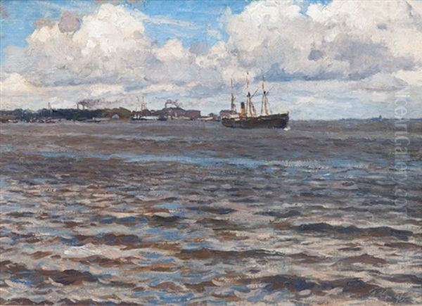 Steamship Oil Painting by Friedrich Kallmorgen