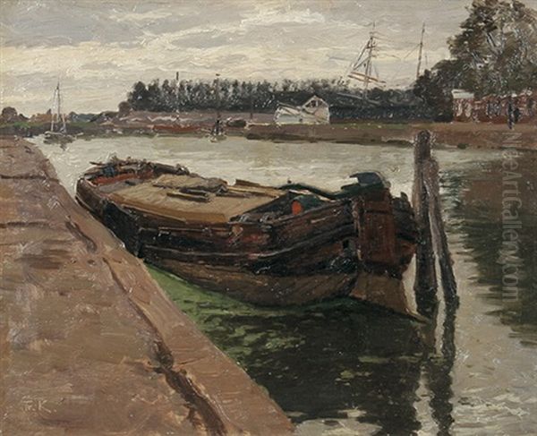 Schleppkahn Im Hafen Oil Painting by Friedrich Kallmorgen