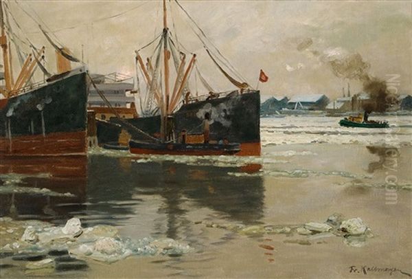 Im Treibeis Der Elbe Oil Painting by Friedrich Kallmorgen