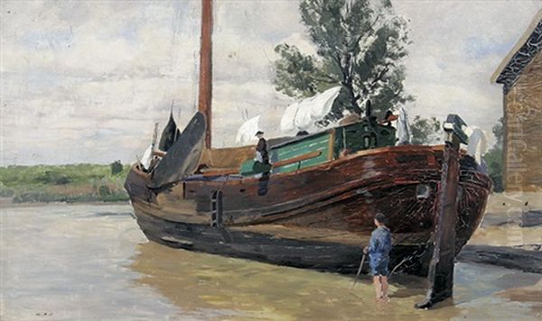 Wohnschiff Im Kanal (holland) Oil Painting by Friedrich Kallmorgen