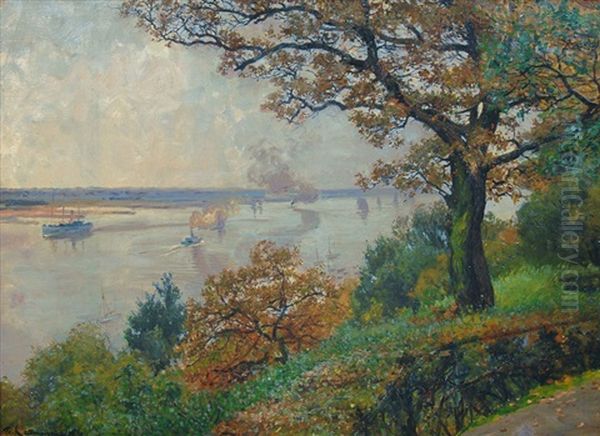 October Day On The Elbe Oil Painting by Friedrich Kallmorgen