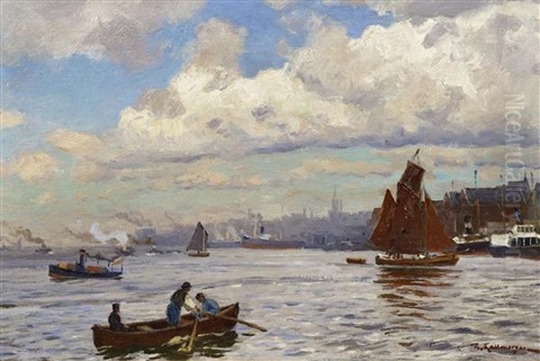 Auf Dem Wasser Im Hamburger Hafen Oil Painting by Friedrich Kallmorgen