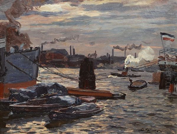 Port Of Hamburg Oil Painting by Friedrich Kallmorgen