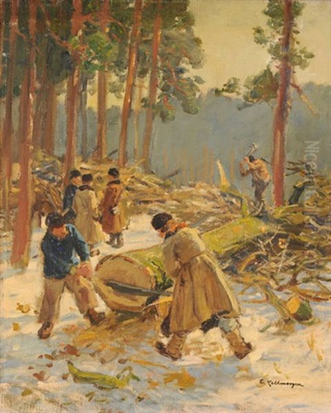 Holzfaller Bei Der Arbeit Oil Painting by Friedrich Kallmorgen