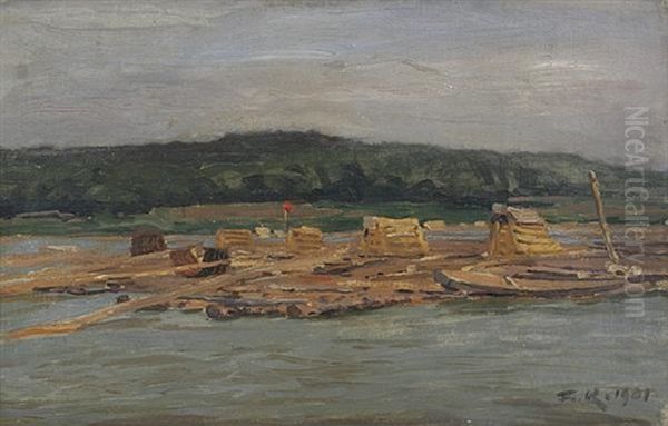 Flos Auf Der Weichsel. Motiv Bei Thorn Oil Painting by Friedrich Kallmorgen