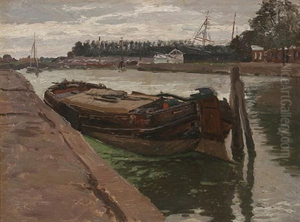 Schleppkahn Im Hafen Oil Painting by Friedrich Kallmorgen