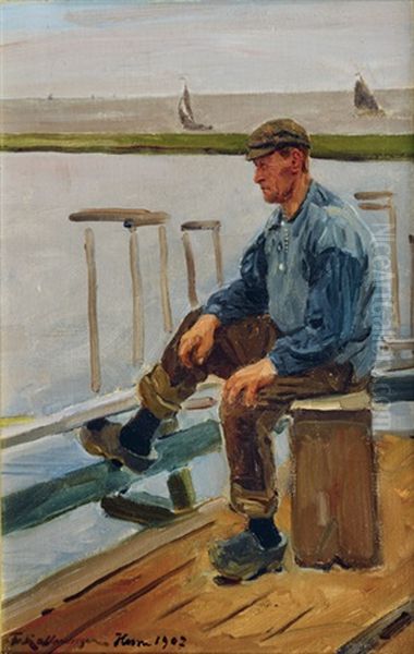 Fisherman In Hoorn Oil Painting by Friedrich Kallmorgen