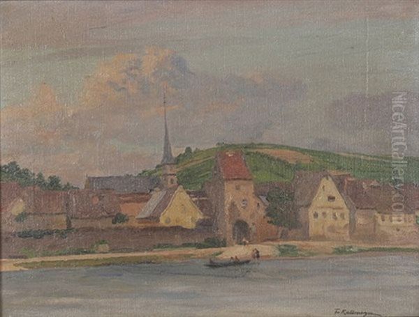 Sulzfeld Am Main - Blick Uber Den Main Auf Das Stadtchen Oil Painting by Friedrich Kallmorgen